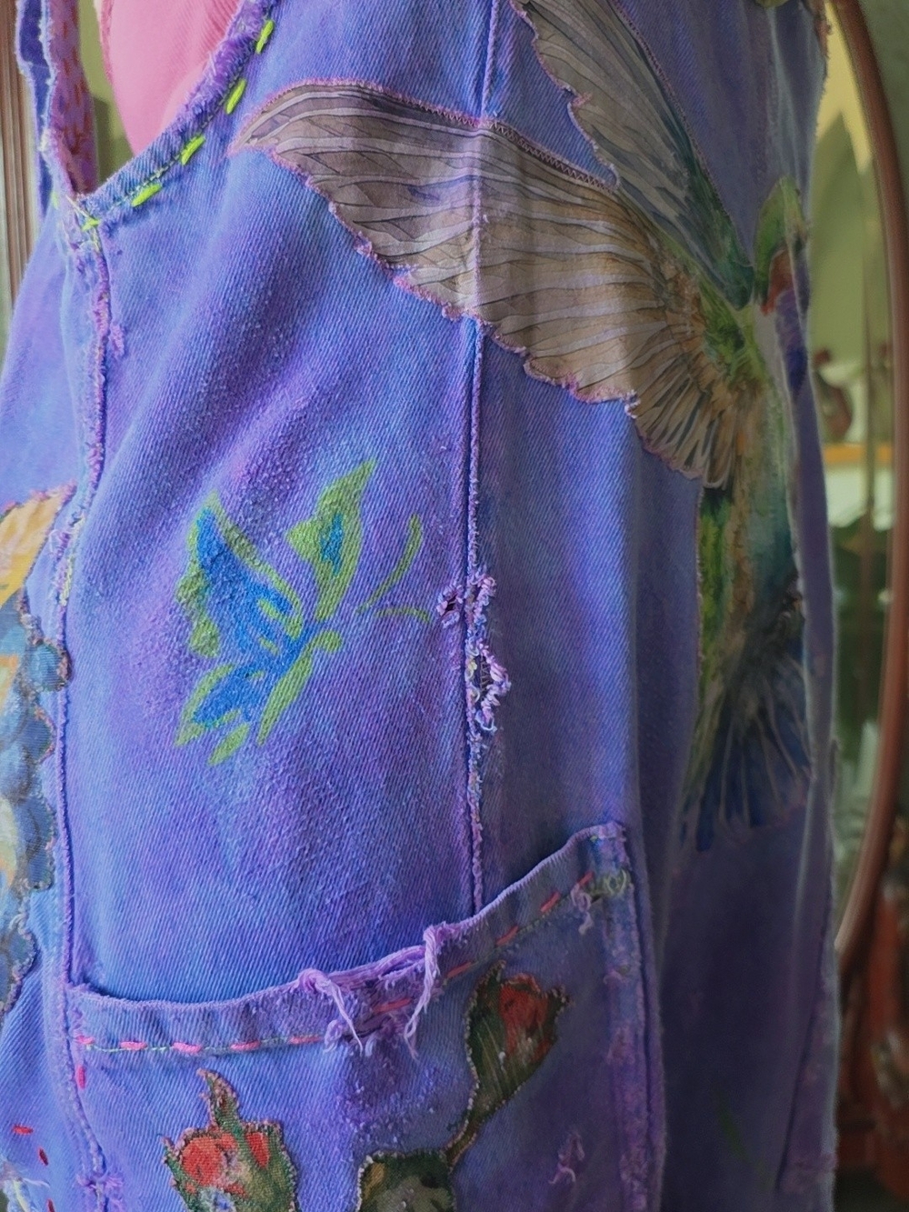 Free People + Me, Purple Floral & Hummingbird Overalls Jumpsuit - Picture 10 of 14